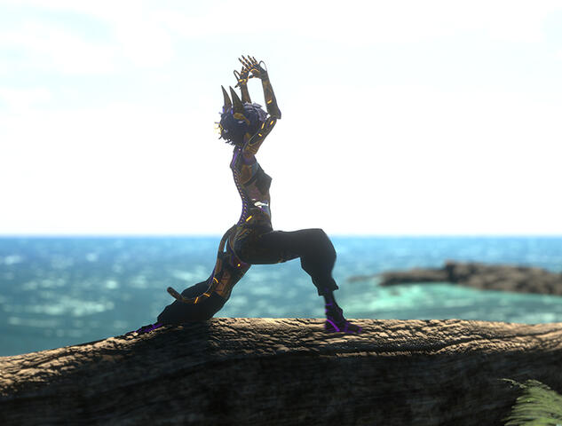 VR picture of JustJaime doing a high lunge.