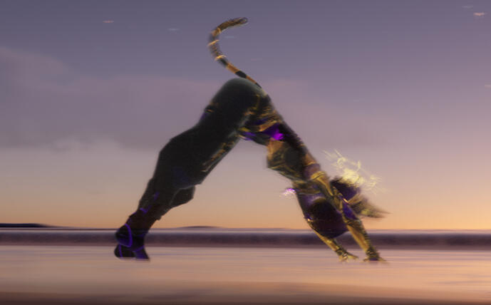 VR picture of JustJaime doing a downward dog.